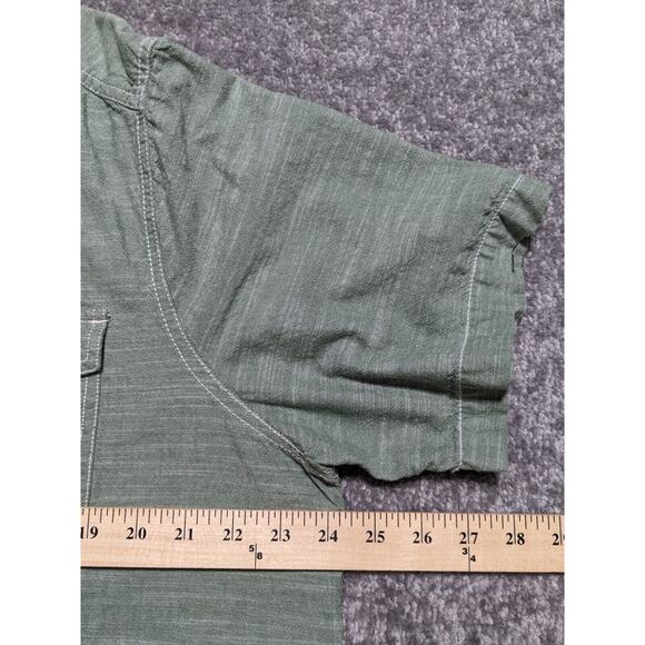 Woolrich Shirt Men XL Green Short Sleeve Cotton Pockets Button Front Collared - Picture 12 of 13